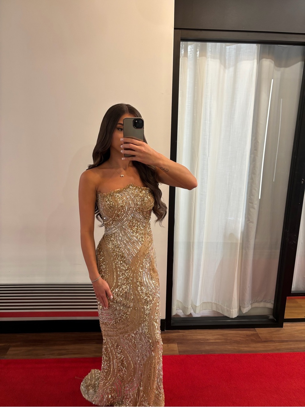 Strapless Gold Sequin Evening Gown
